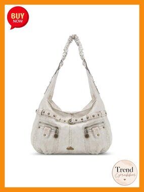 Large Hobo Shoulder Bag Faux Leather Multi-Pocket Tote Handbag with Studs